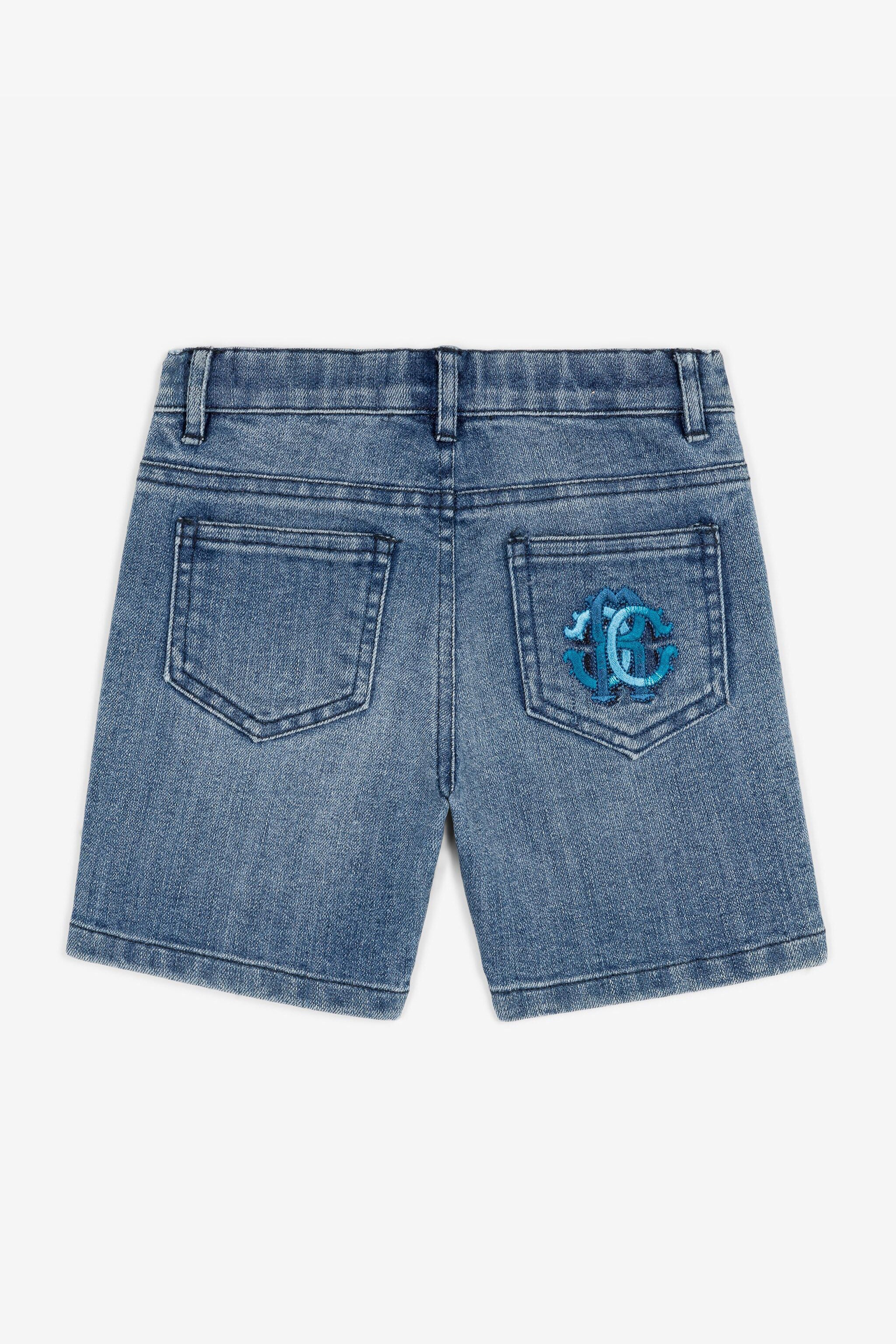 JU RC Monogram-Embroidered Denim Shorts JU RC Monogram-Embroidered Denim Shorts Dark blue RJJ200-DS015