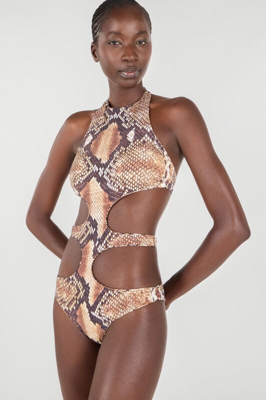 RC Python Print One-Piece Swimsuit RC Python Print One-Piece Swimsuit Brown UWW003-HVO87