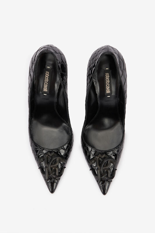RC Crocodile-Print Leather Pumps Black UKS011-PZV97