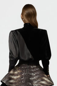RC Blusa De Terciopelo Y Satén De Seda Con Botones Joya BLACK XWT703-VL054