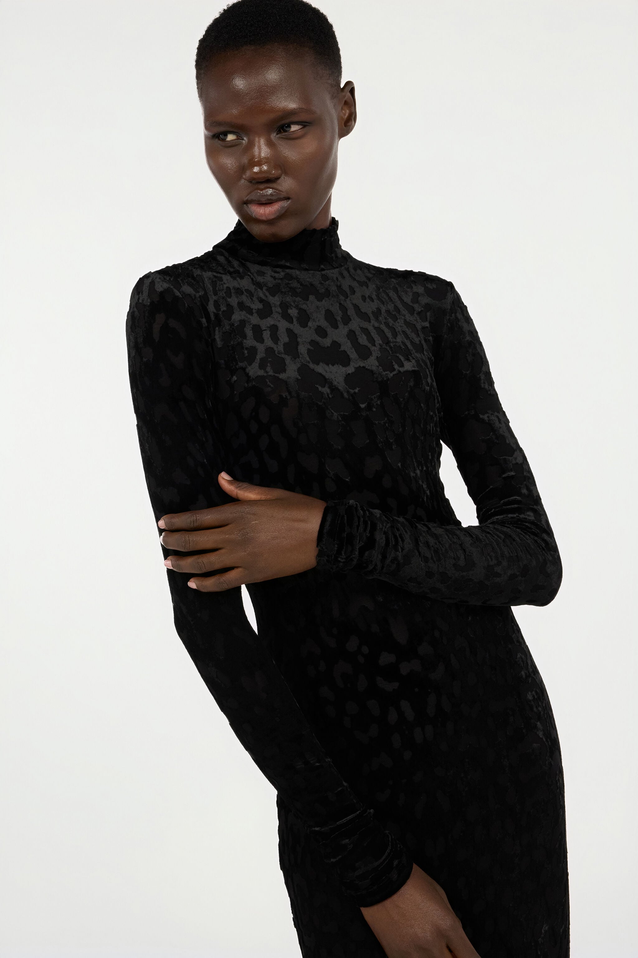 RC Long Black Dress With Jaguar Skin Pattern Black VWT155-CJ003