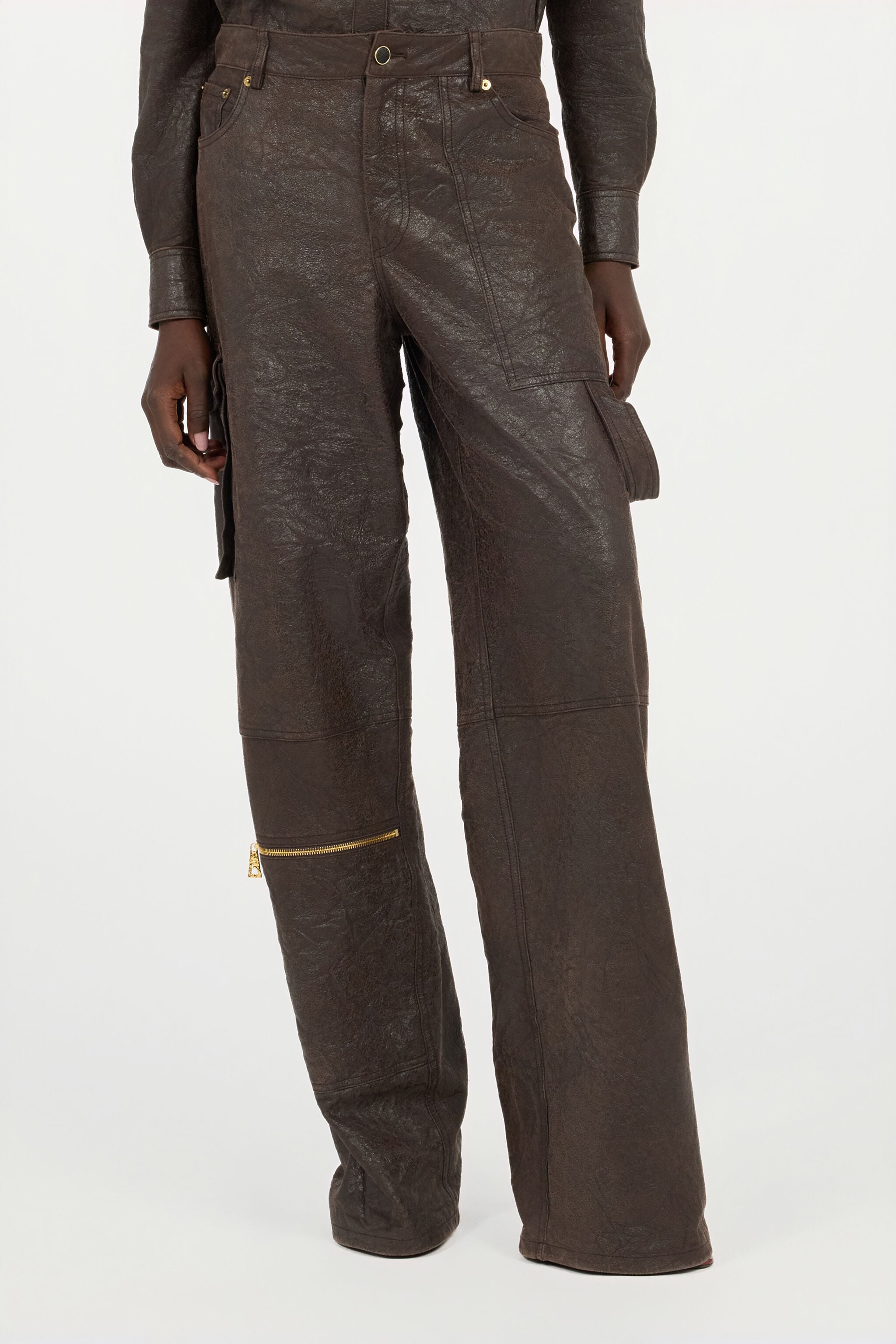 RC Pantalon En Cuir Véritable Brun Foncé RC Pantalon En Cuir Véritable Brun Foncé Marron VWP250-PN002