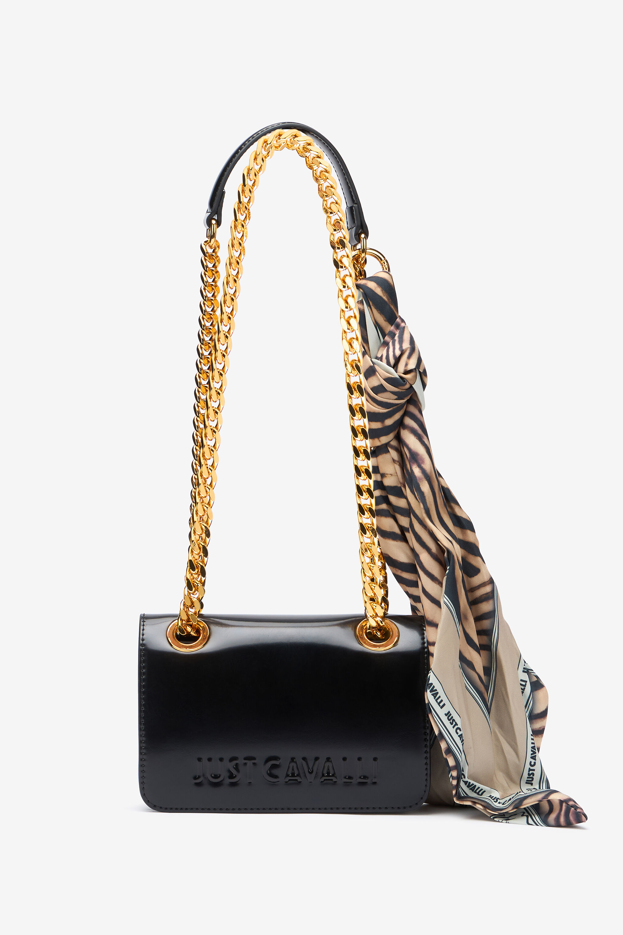 Bag With Chain Handles And Scarf in BLACK for Women | Roberto Cavalli®