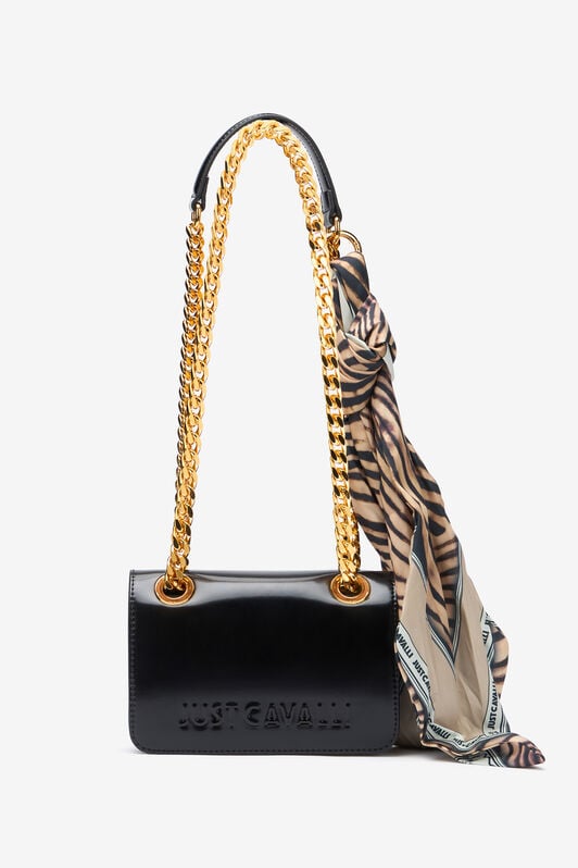 JC Bag With Chain Handles And Scarf JC Bag With Chain Handles And Scarf BLACK UFB092-UF461