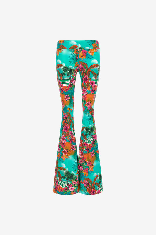 RC Hawaii Print Flared Trousers Light blue SKT204-LNI84