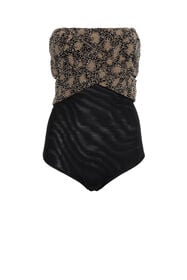 RC Bead-Embellished Wrap-Effect Bodysuit Noir GWR629-RT026