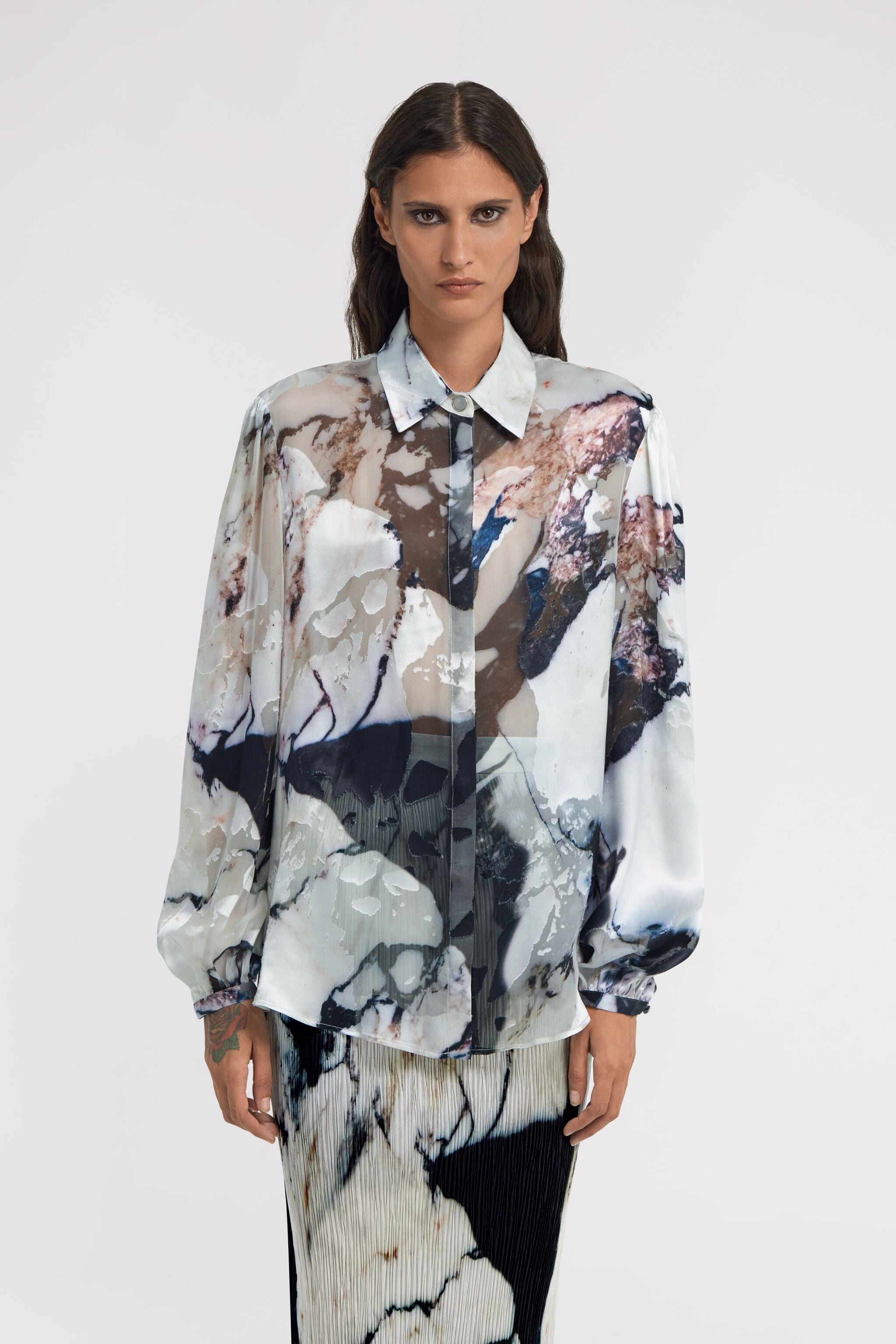 RC Marble print blouse Negro/Blanco TWT700-HEN18