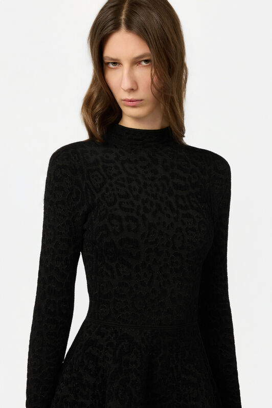 RC Mini Abito Nero In Maglia Con Motivo Leopard BLACK XWM105-MO011