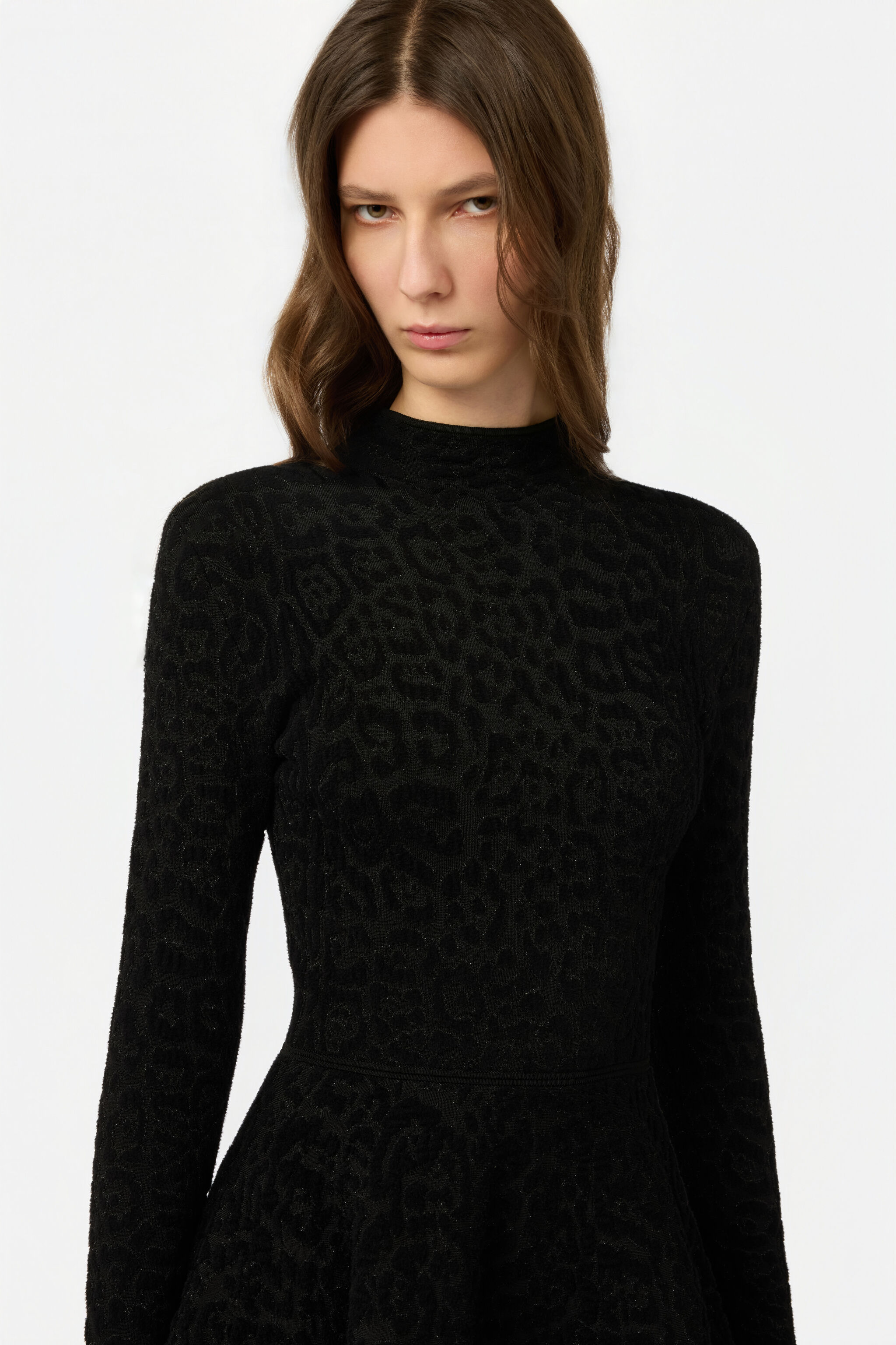 RC Mini Abito Nero In Maglia Con Motivo Leopard BLACK XWM105-MO011