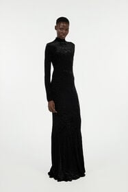 RC Long Black Dress With Jaguar Skin Pattern Black VWT155-CJ003