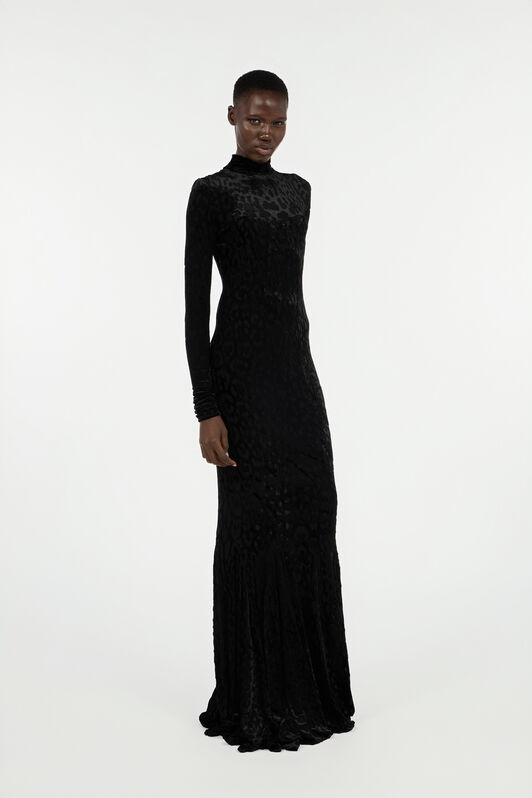 RC Long Black Dress With Jaguar Skin Pattern Black VWT155-CJ003