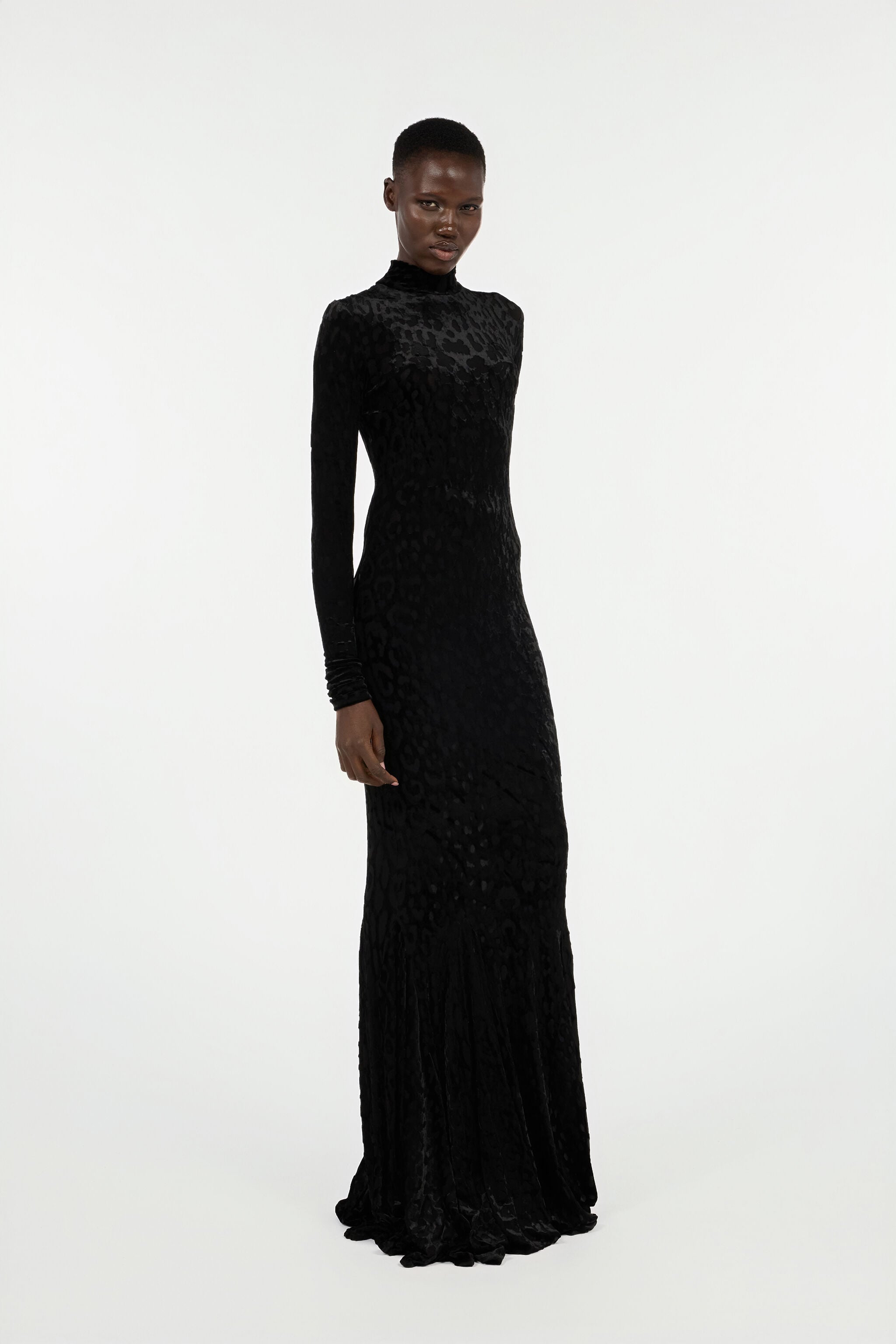 RC Long Black Dress With Jaguar Skin Pattern Black VWT155-CJ003
