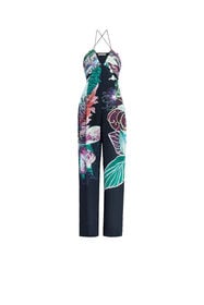 RC Exotic Flora print silk jumpsuit Dark blue HQT115-SQM04