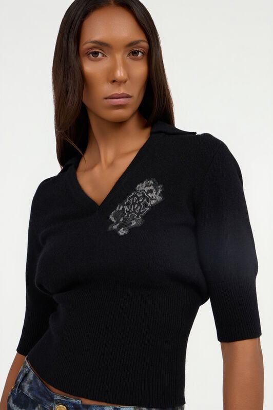 RC Black Sweater with Collar and Monogram Mirror Snake RC Black Sweater with Collar and Monogram Mirror Snake NERO VKM614-MQ013