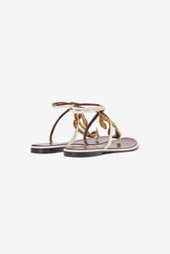 RC Brown and White Flat Thong Sandals with Snake Motif WHITE WWS003-PAM08