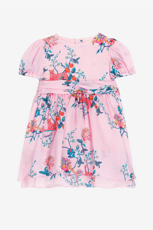 JU Floral And Jaguar-Print Silk Dress JU Floral And Jaguar-Print Silk Dress Pink RJT106-2NG81