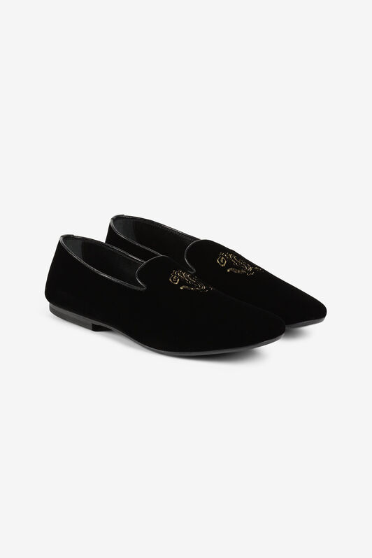 RC Loafers aus Samt mit Schlangenstickerei RC Loafers aus Samt mit Schlangenstickerei Schwarz PKS001-PZA95