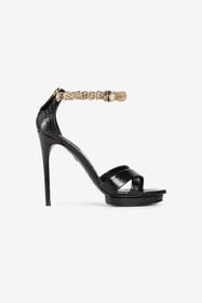RC Crystal-Embellished Panther Head Sandals Black OQS032-PA001