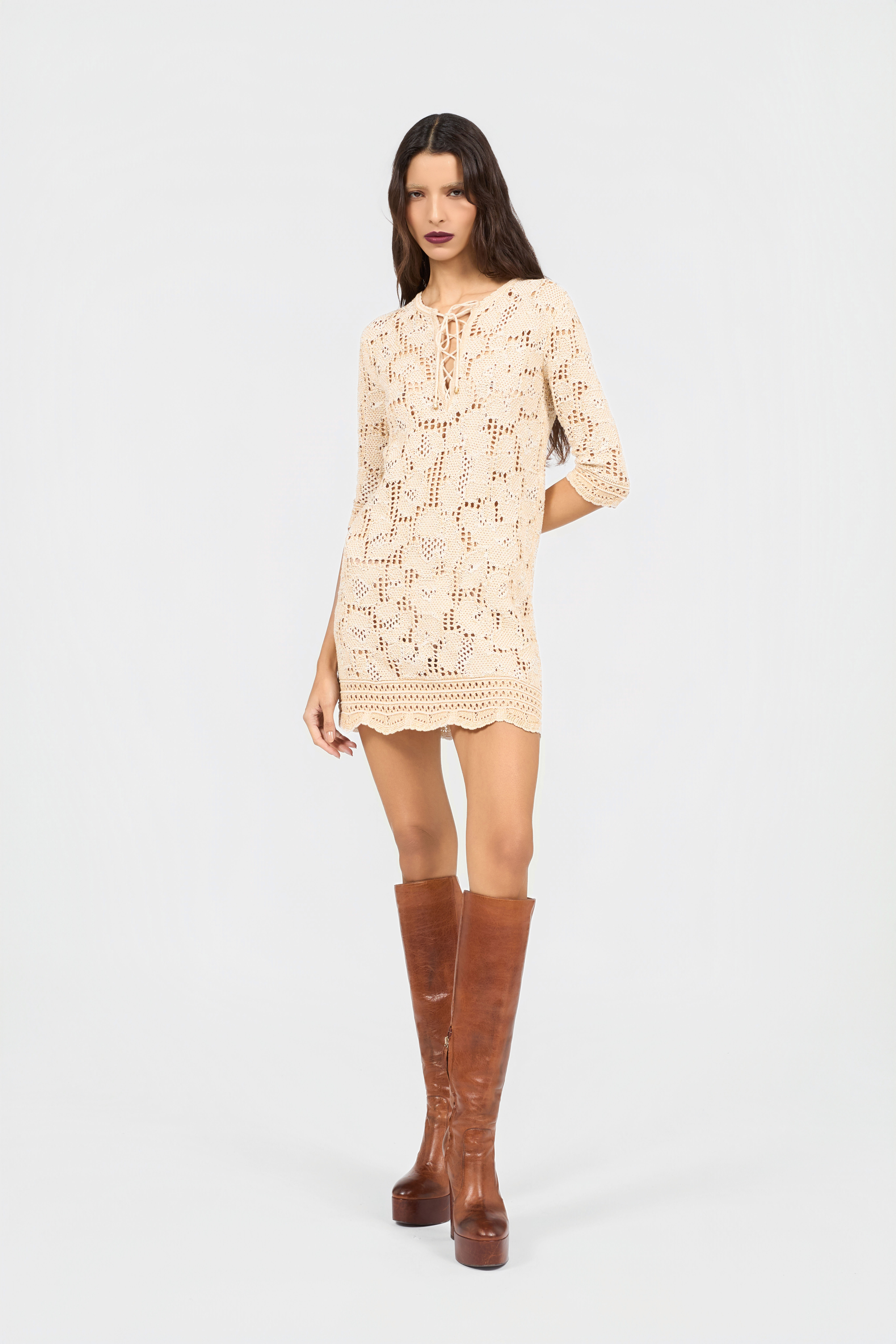 RC Cotton Dress in Jaguar Crochet Knit RC Cotton Dress in Jaguar Crochet Knit WHITE GOLD XQM102-MG023