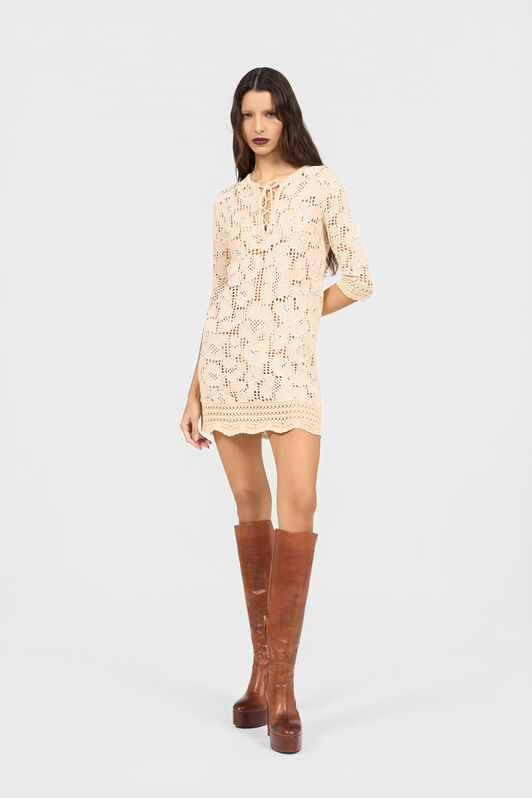 RC Cotton Dress in Jaguar Crochet Knit RC Cotton Dress in Jaguar Crochet Knit WHITE GOLD XQM102-MG023