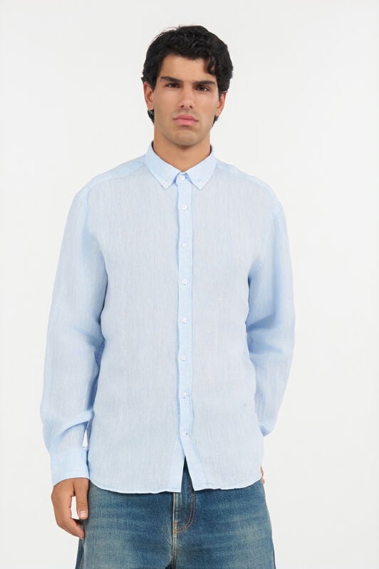 RC Hellblaues Leinenhemd mit Button-Down-Kragen RC Hellblaues Leinenhemd mit Button-Down-Kragen LIGHT BLUE QOT70I-LG018
