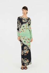 RC Kimono Print Maxi Dress GREEN/BLACK XQT136-LNT25