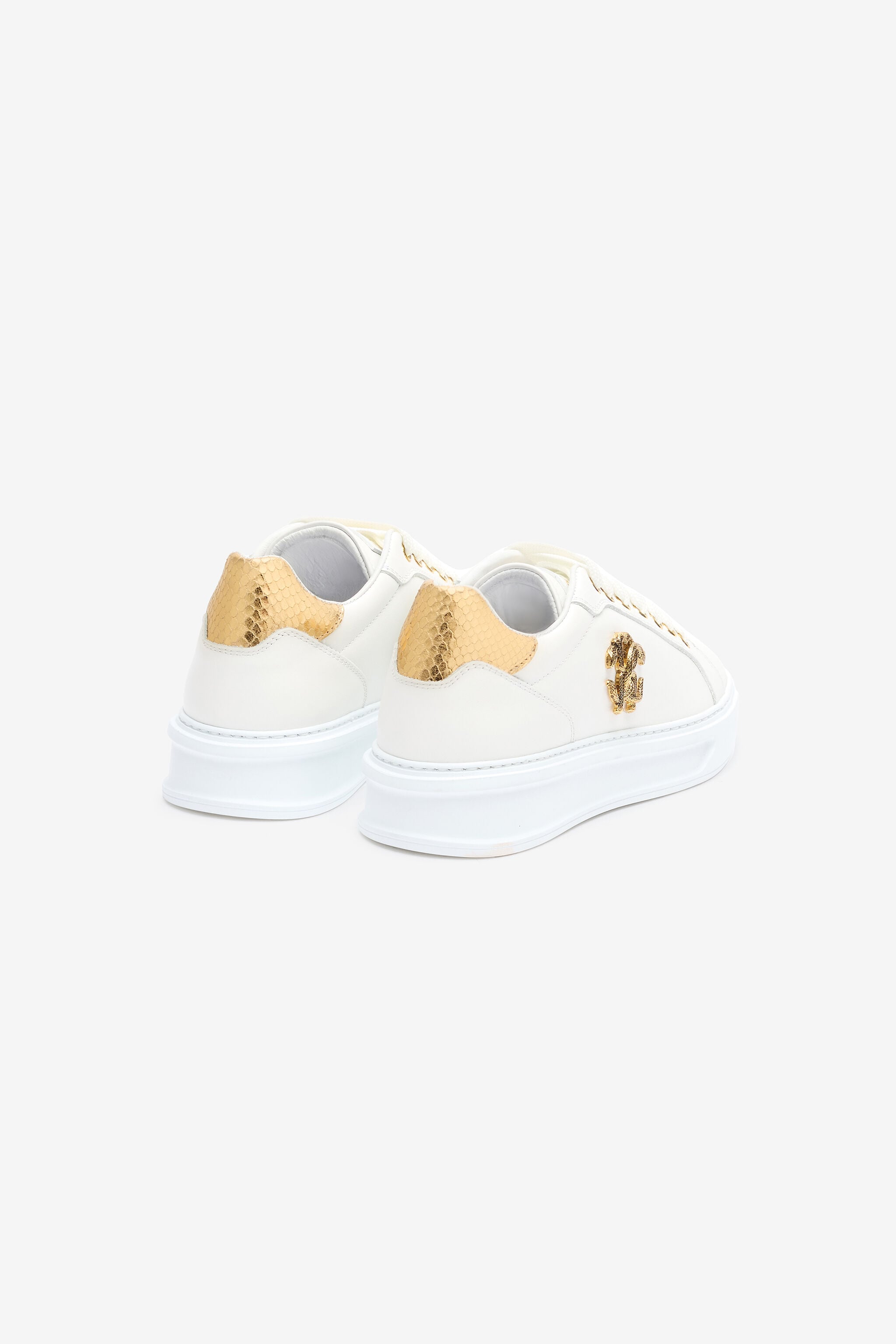 RC Sneakers Avec Monogramme Mirror Snake Et Contrefort Lamé Blanc SKS031-PZ95A