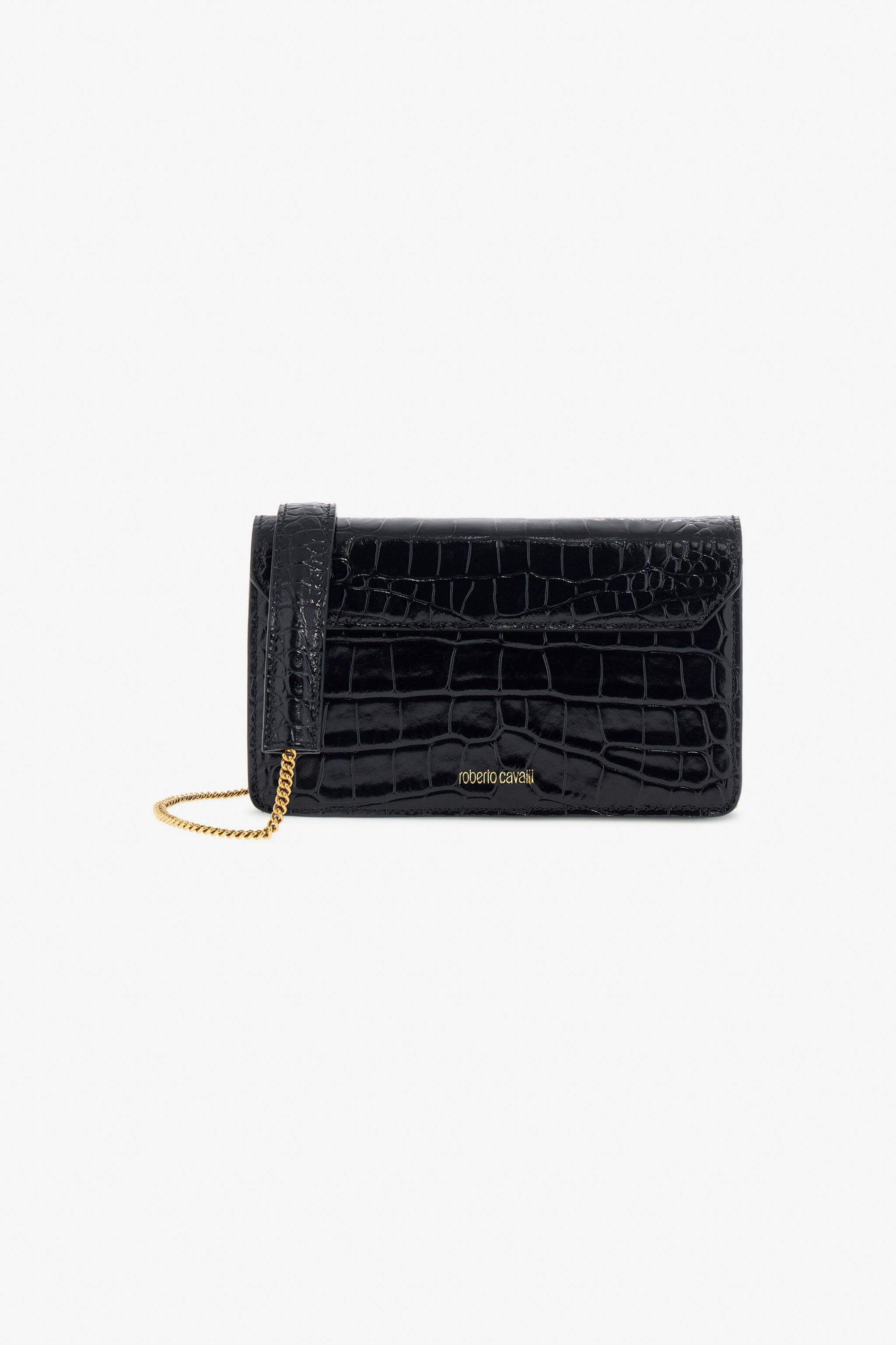 Crocodile-Embossed Shoulder Bag in Black for Women | Roberto Cavalli®