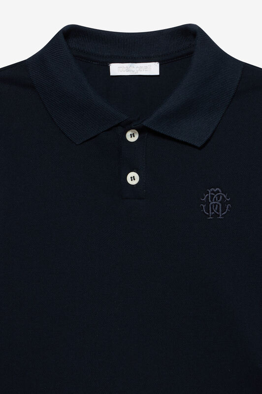 JU Navy Long Sleeve Polo With Embroidered Monogram JU Navy Long Sleeve Polo With Embroidered Monogram BLUE MEDVL XJT62G-KB009