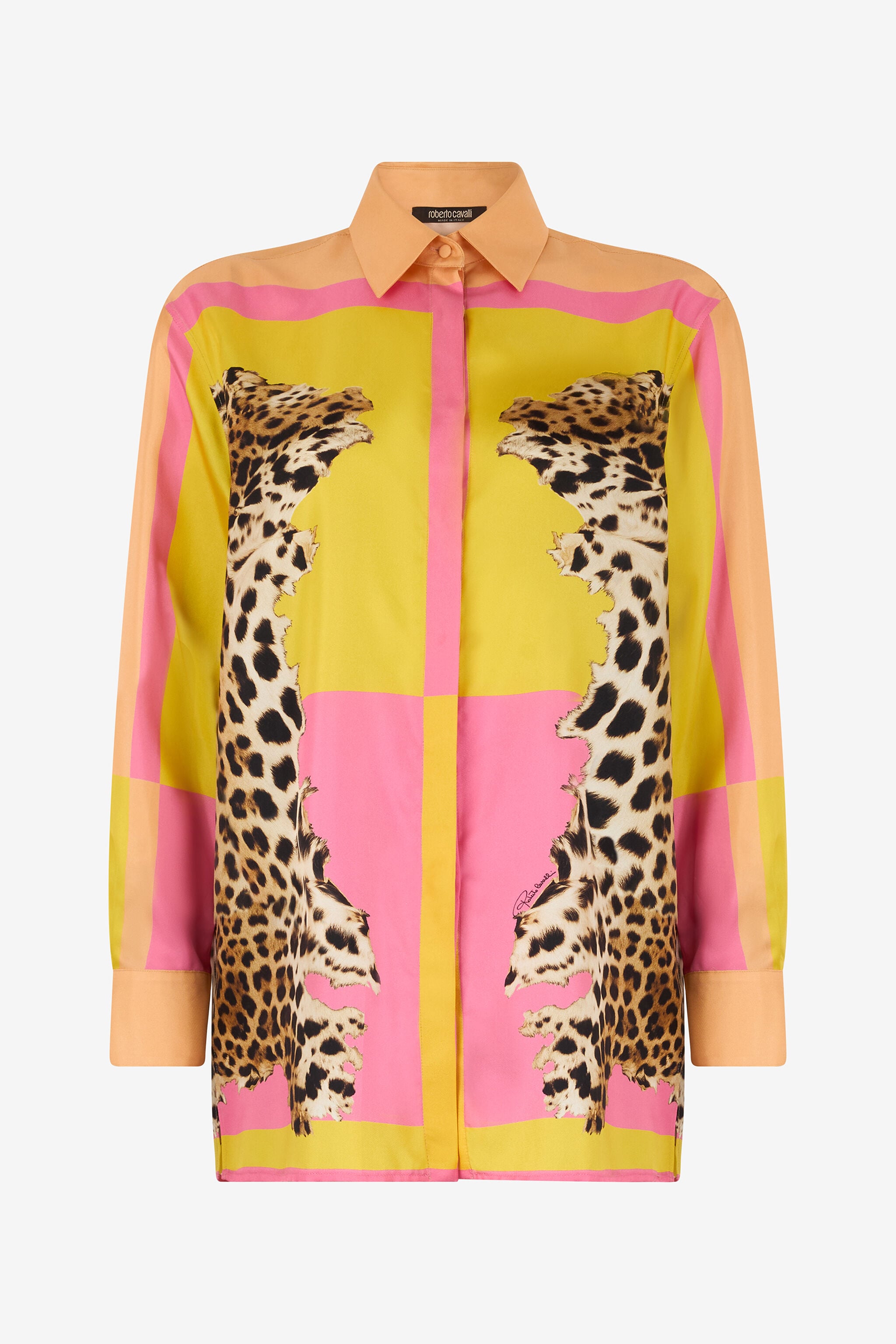 Silk Shirt with Cavalli Pop Print in YELLOW for Women | Roberto