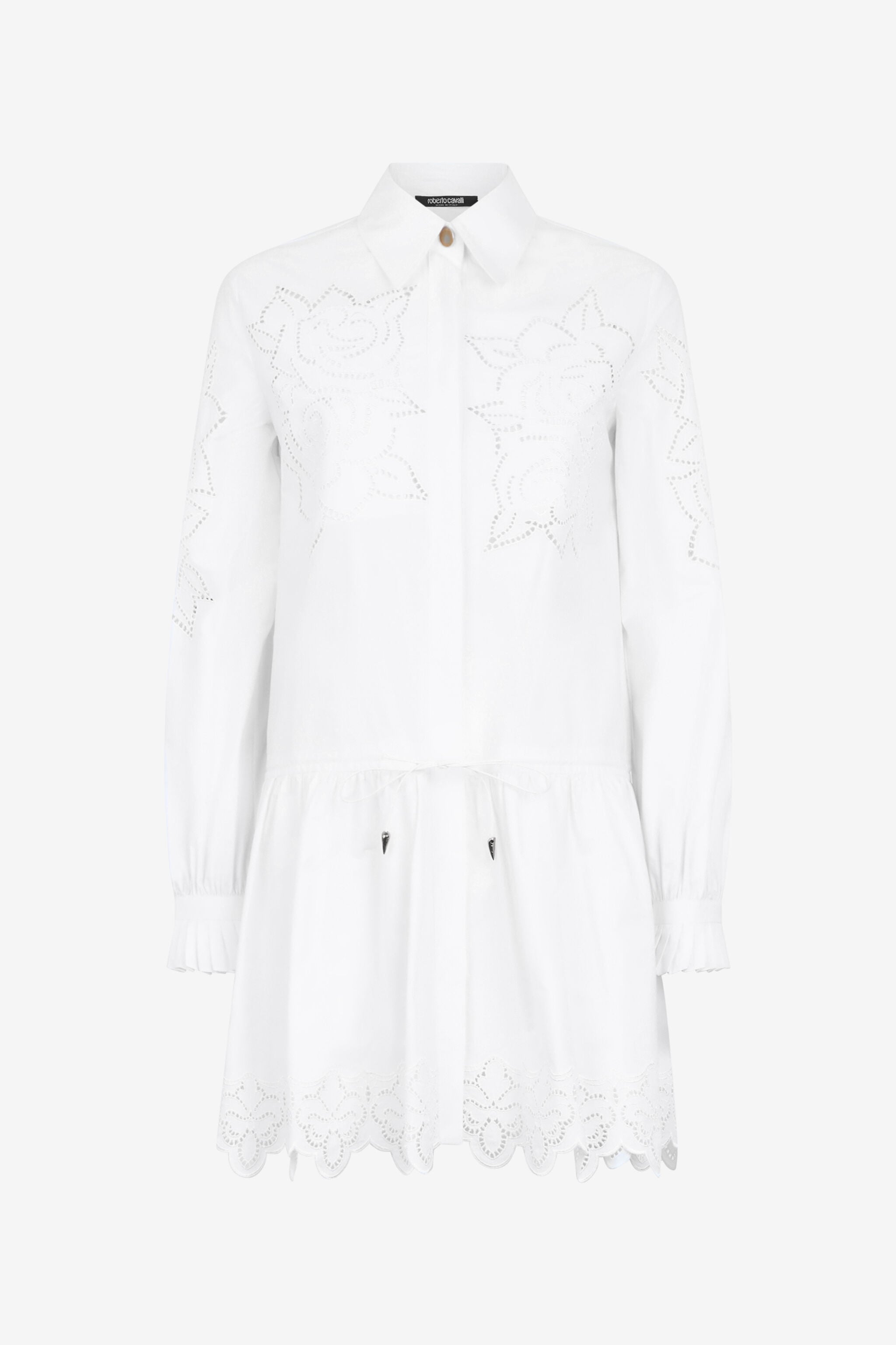 RC Mini Shirt Dress With Perforated Roses RC Mini Shirt Dress With Perforated Roses White UKR137-CH033