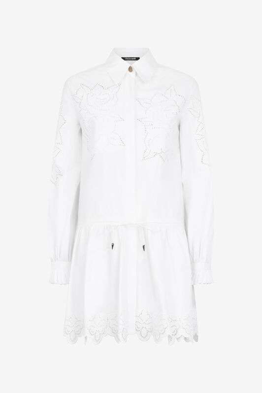 RC Mini Shirt Dress With Perforated Roses RC Mini Shirt Dress With Perforated Roses White UKR137-CH033
