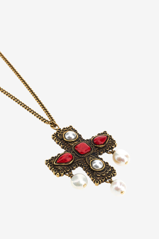 RC Beaded necklace with cross Red SKG023-AM072