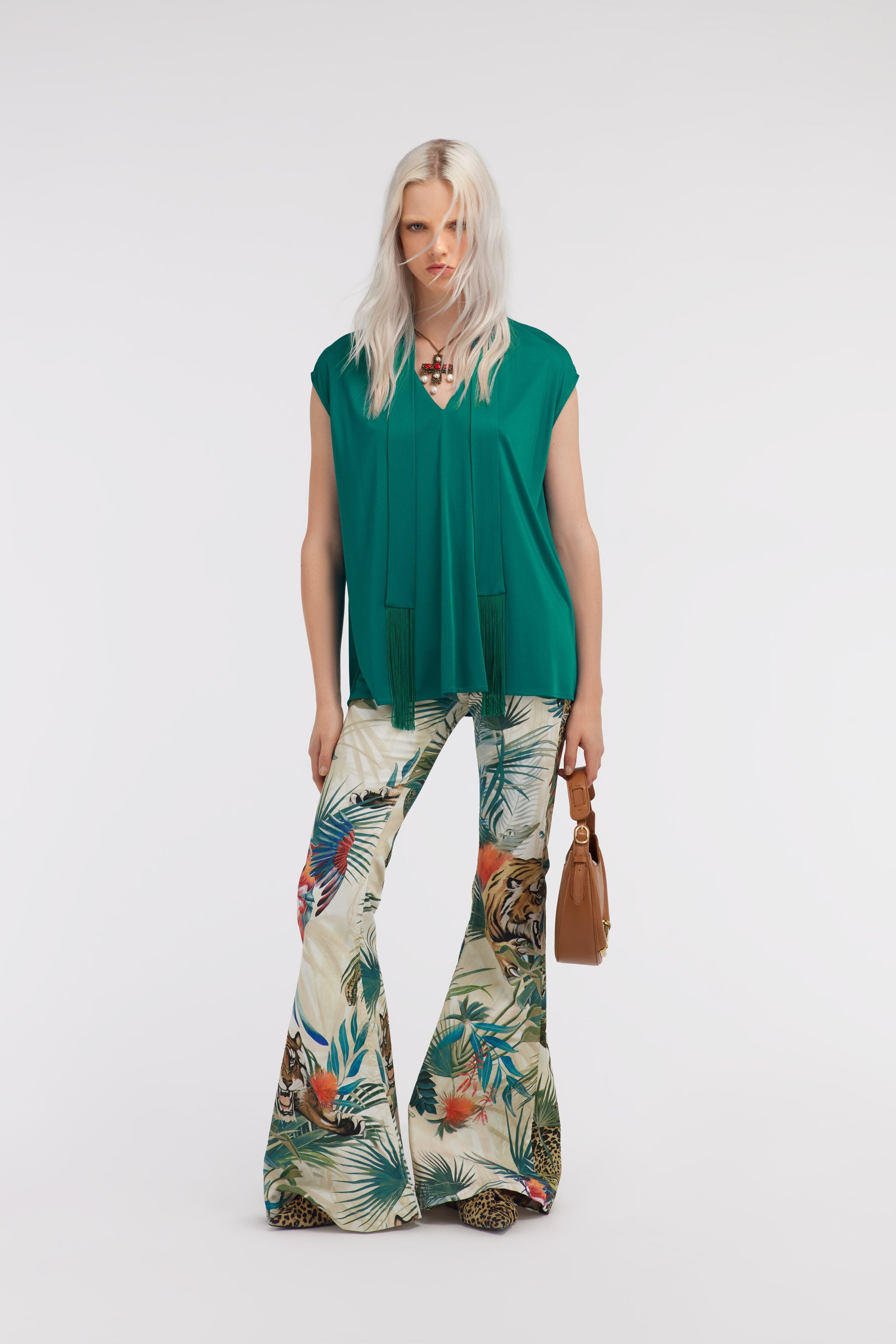 RC Green Top With Fringed Lavallière RC Green Top With Fringed Lavallière Light blue SKT604-JJ036