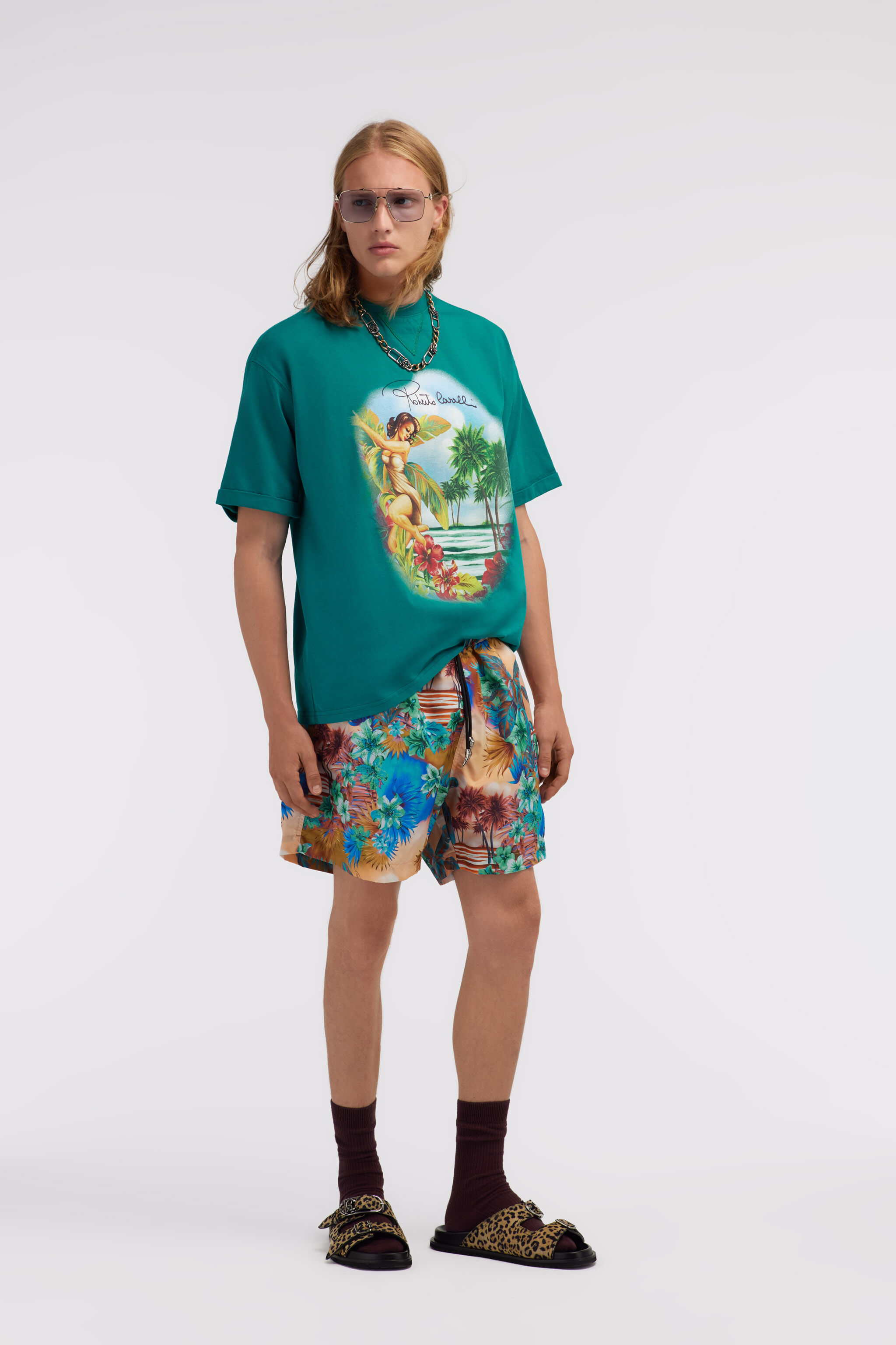 Hawaii print t-shirt in Light blue for Men | Roberto Cavalli®
