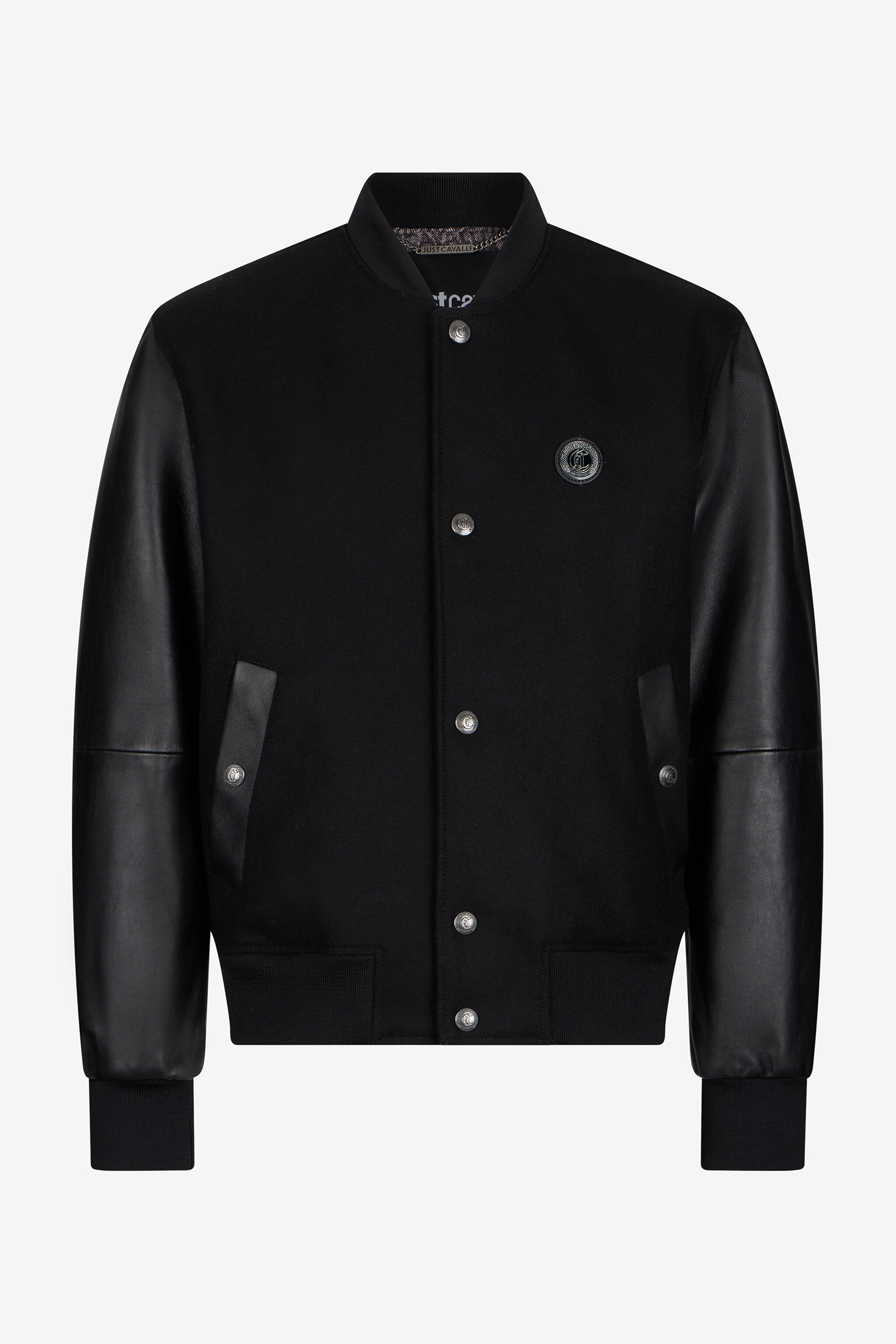 JC Black Bomber Jacket With Leather Sleeves JC Black Bomber Jacket With Leather Sleeves BLACK VFP002-VF200