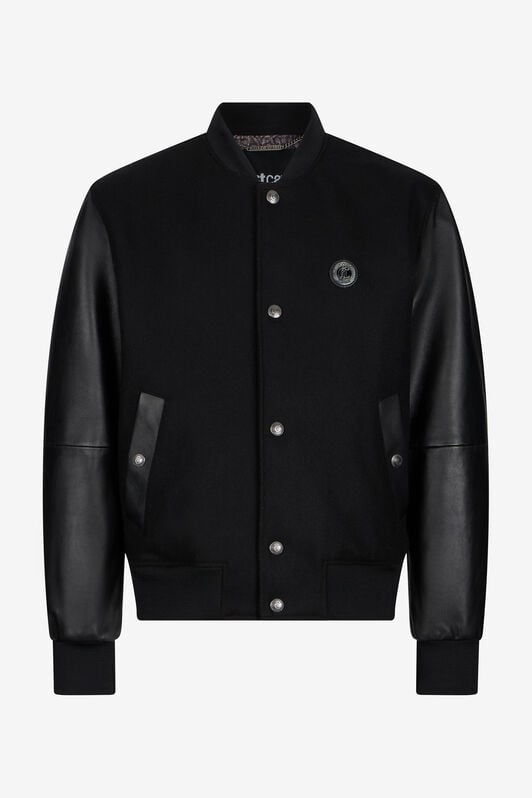 JC Black Bomber Jacket With Leather Sleeves JC Black Bomber Jacket With Leather Sleeves BLACK VFP002-VF200