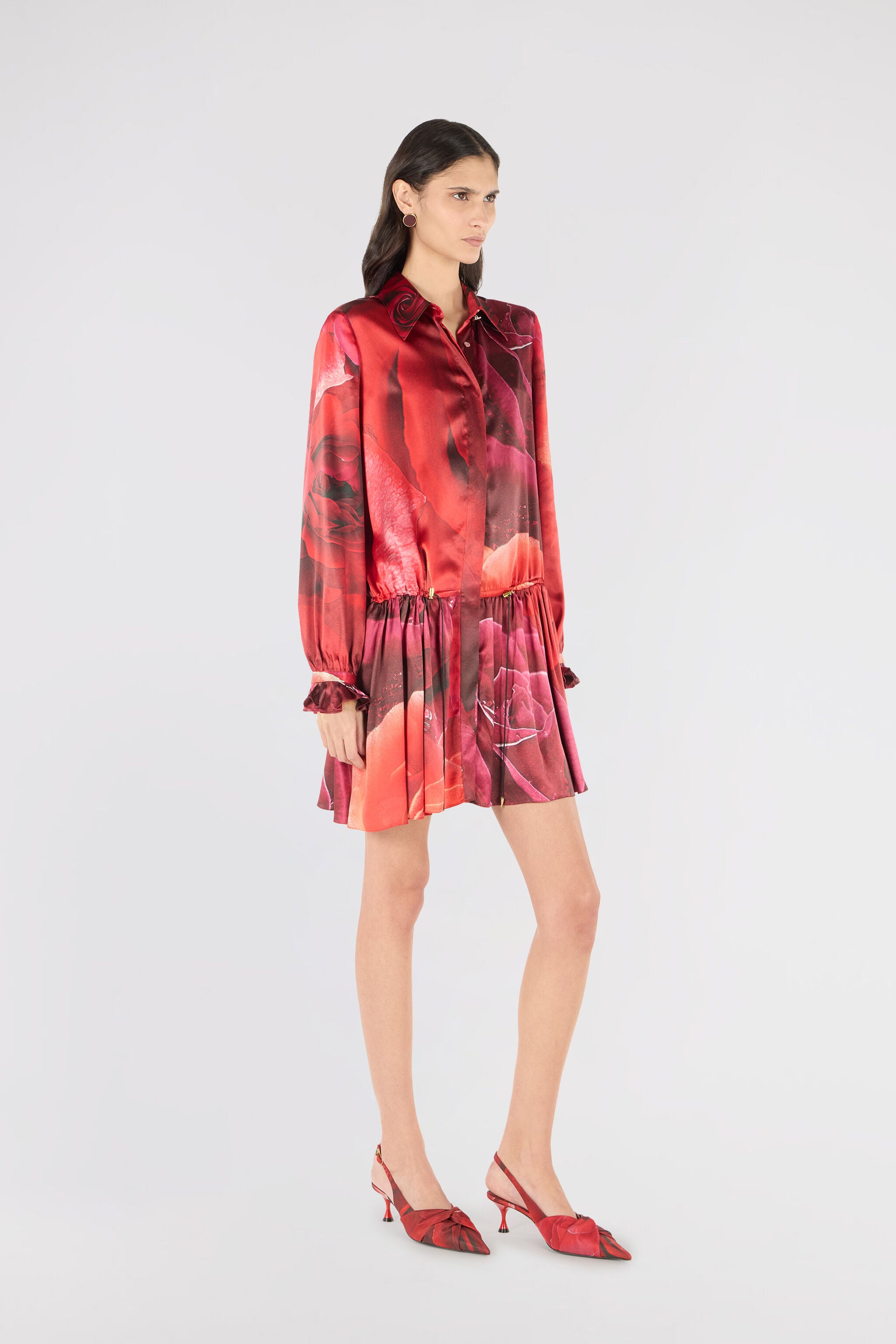 RC Mini Shirt Dress With Rose Print RC Mini Shirt Dress With Rose Print Red UKT131-RYN48
