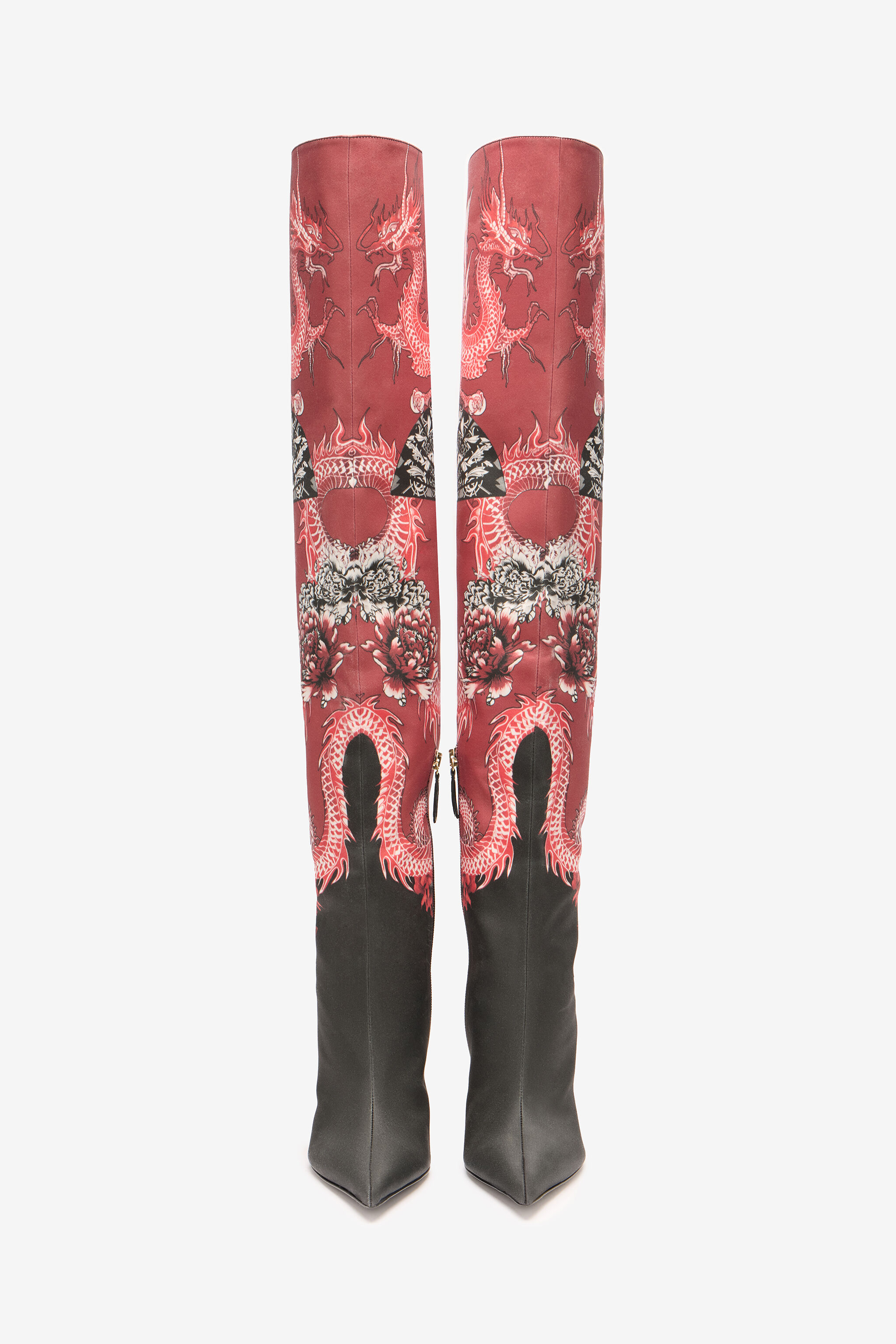 Knee-High Boots With Dragon Print in NERO/BIANCO/ROSSO for Women