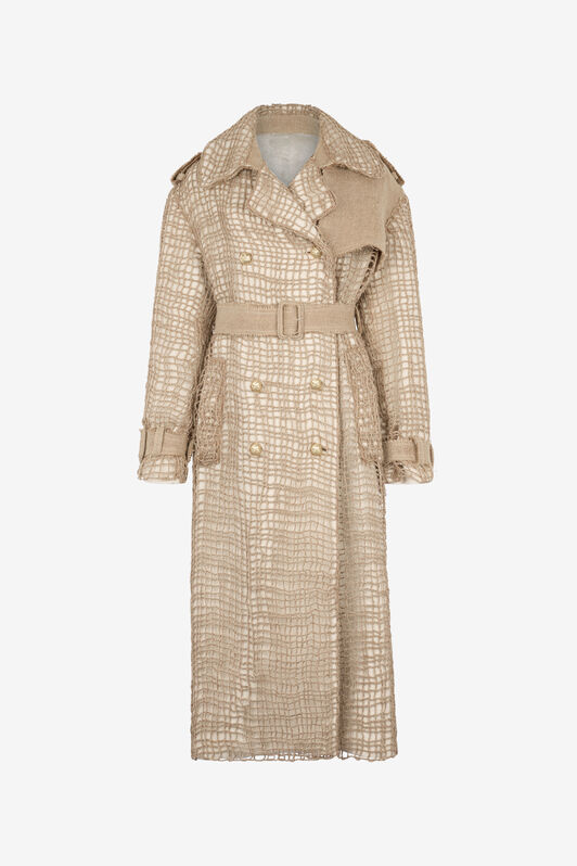 RC Grid Trenchcoat mit Gürtel Hellbraun UWR503-FY073
