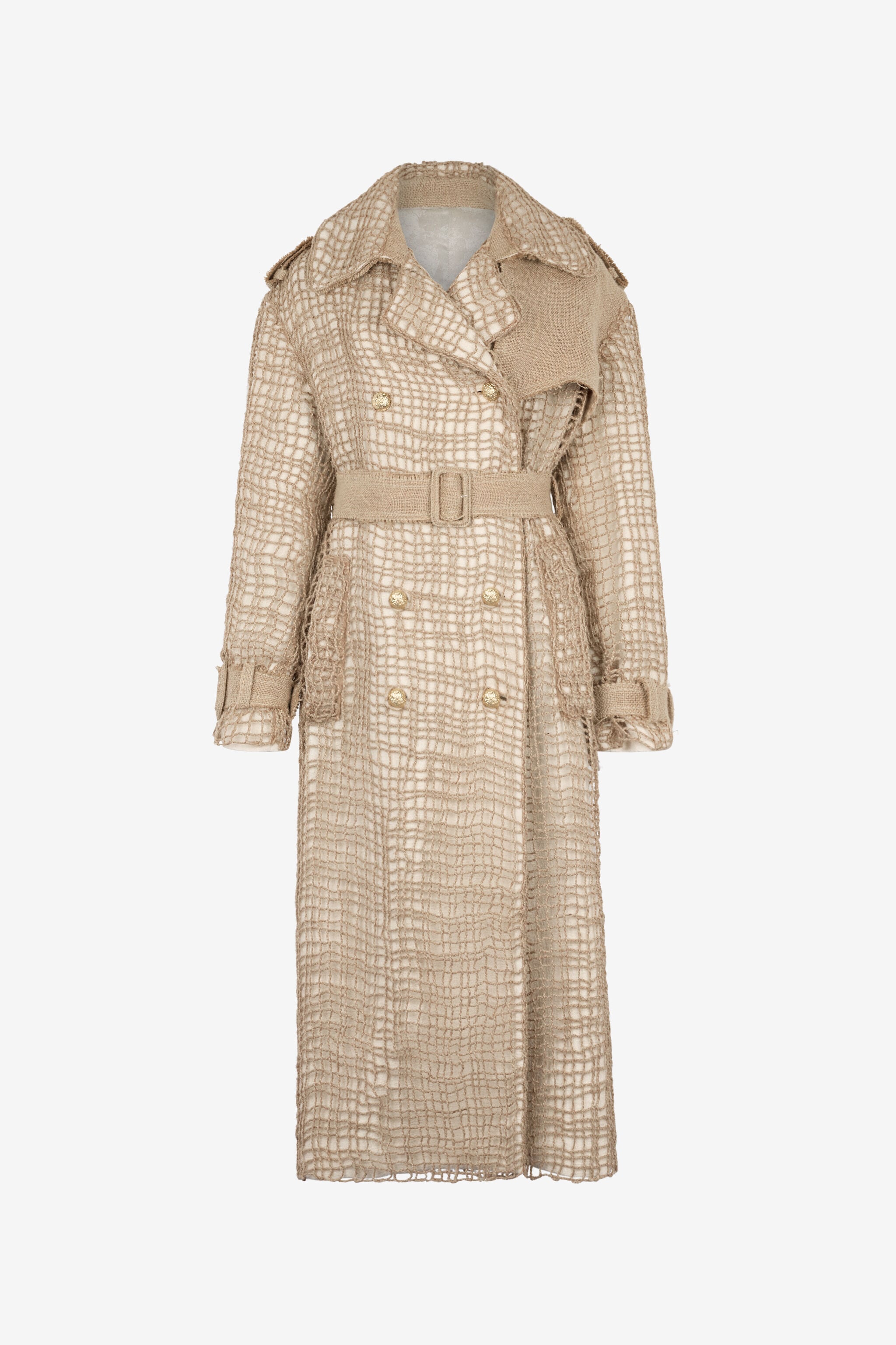 RC Grid Trenchcoat mit Gürtel Hellbraun UWR503-FY073