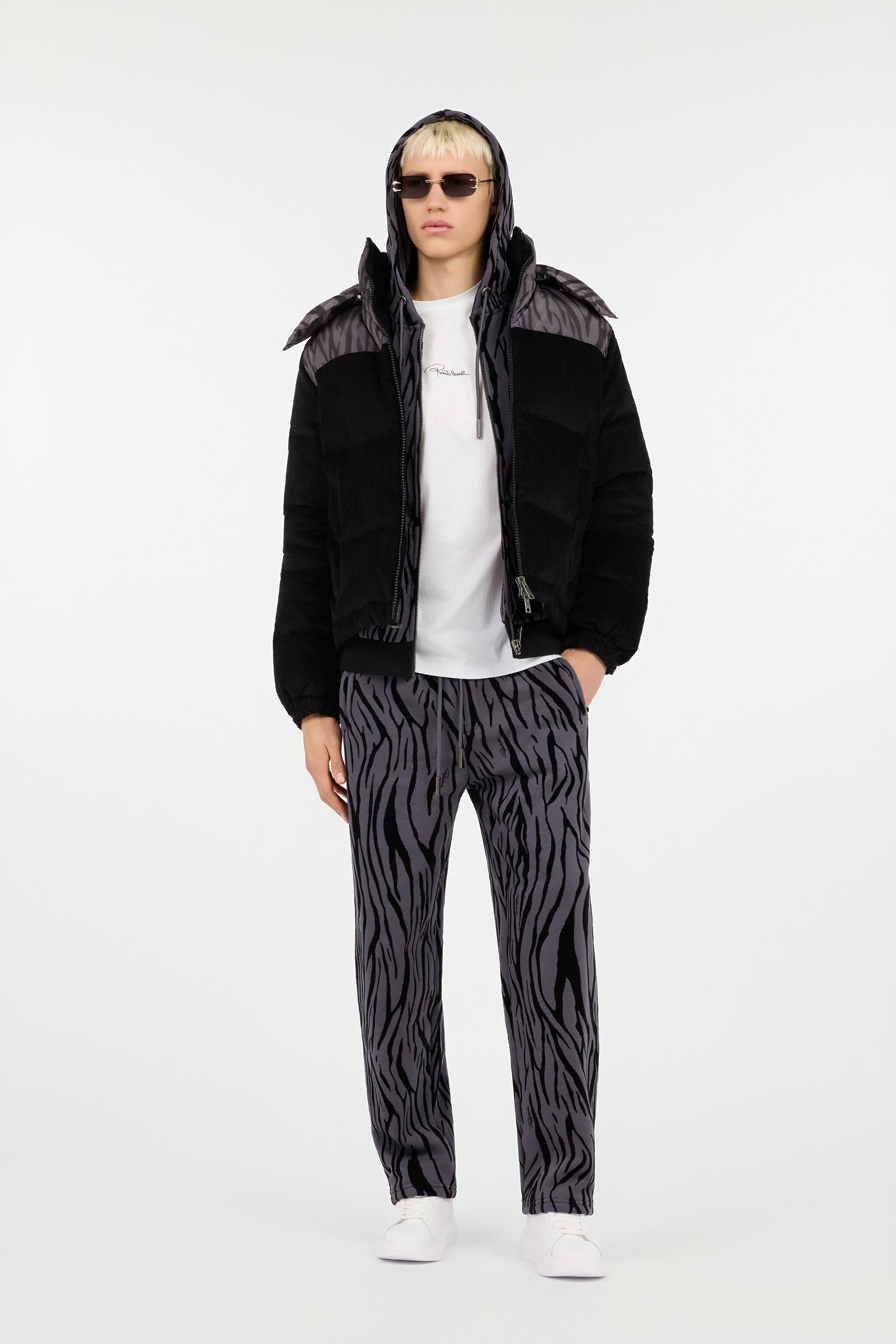 RC Schwarze Cord-Daunenjacke Mit Zebra-Print RC Schwarze Cord-Daunenjacke Mit Zebra-Print NERO/NERO ROT80G-OQS30