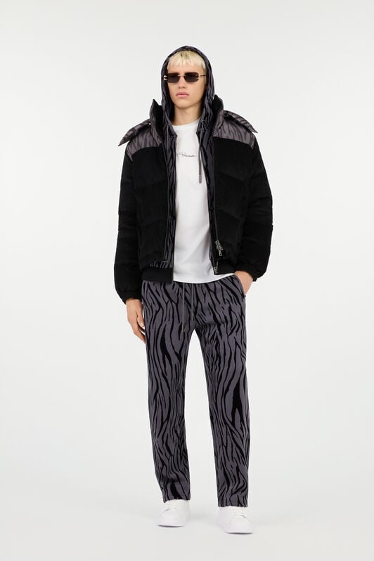 RC Schwarze Cord-Daunenjacke Mit Zebra-Print RC Schwarze Cord-Daunenjacke Mit Zebra-Print NERO/NERO ROT80G-OQS30