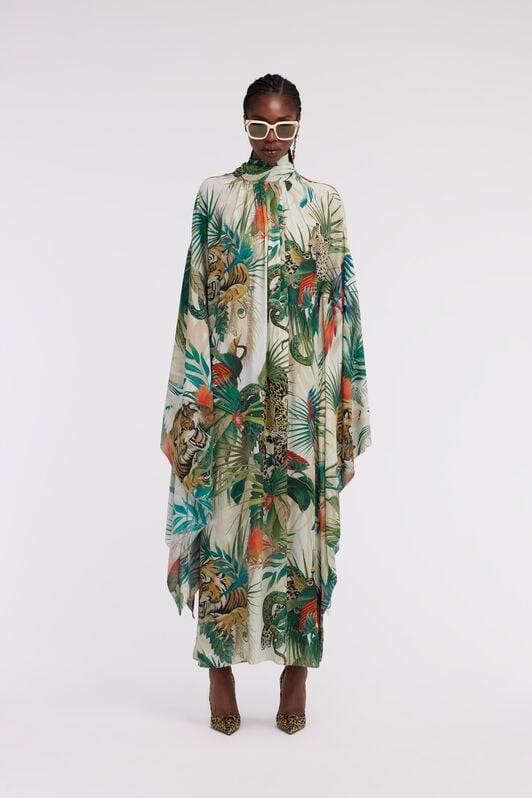 RC Robe Caftan Imprimé Jungle Col Montant RC Robe Caftan Imprimé Jungle Col Montant Vert SKT138-7HI88
