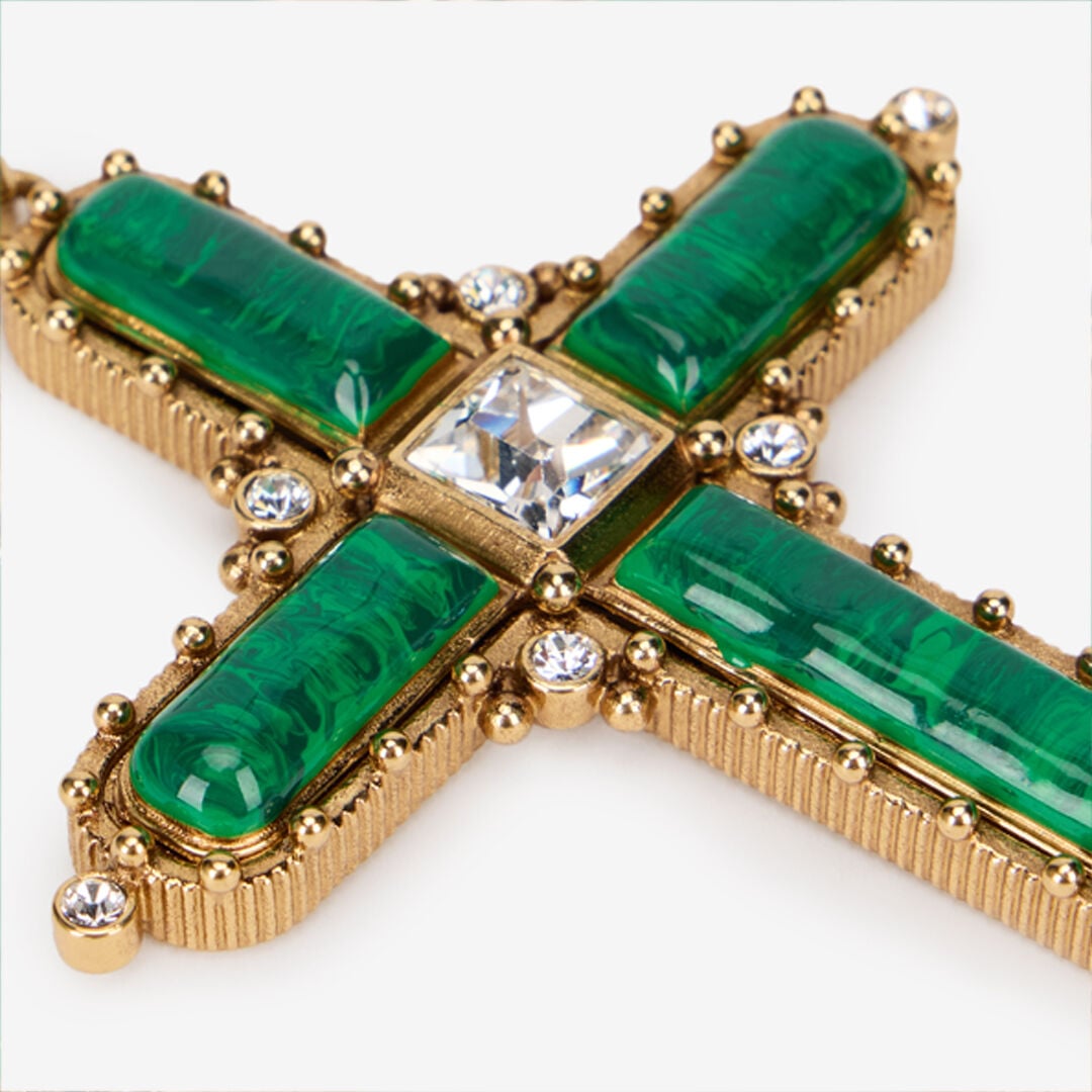 RC Green Jewelled Cross Necklace RC Green Jewelled Cross Necklace ORO/MALACHITE TKG012-AM081