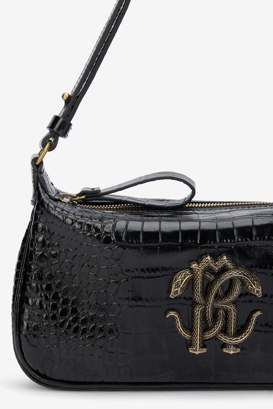 RC Black Croc-Effect Shoulder Bag With Mirror Snake Monogram RC Black Croc-Effect Shoulder Bag With Mirror Snake Monogram BLACK QOB00B-PZO32