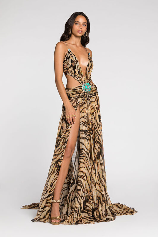 RC Freedom-print cut-out gown Light brown RKT100-CZH36