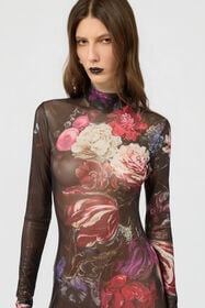 RC Vestido De Tul Laminado Con Estampado Fiammingo Flowers BLACK/PINK/LILLA LAM XWT134-TLT87