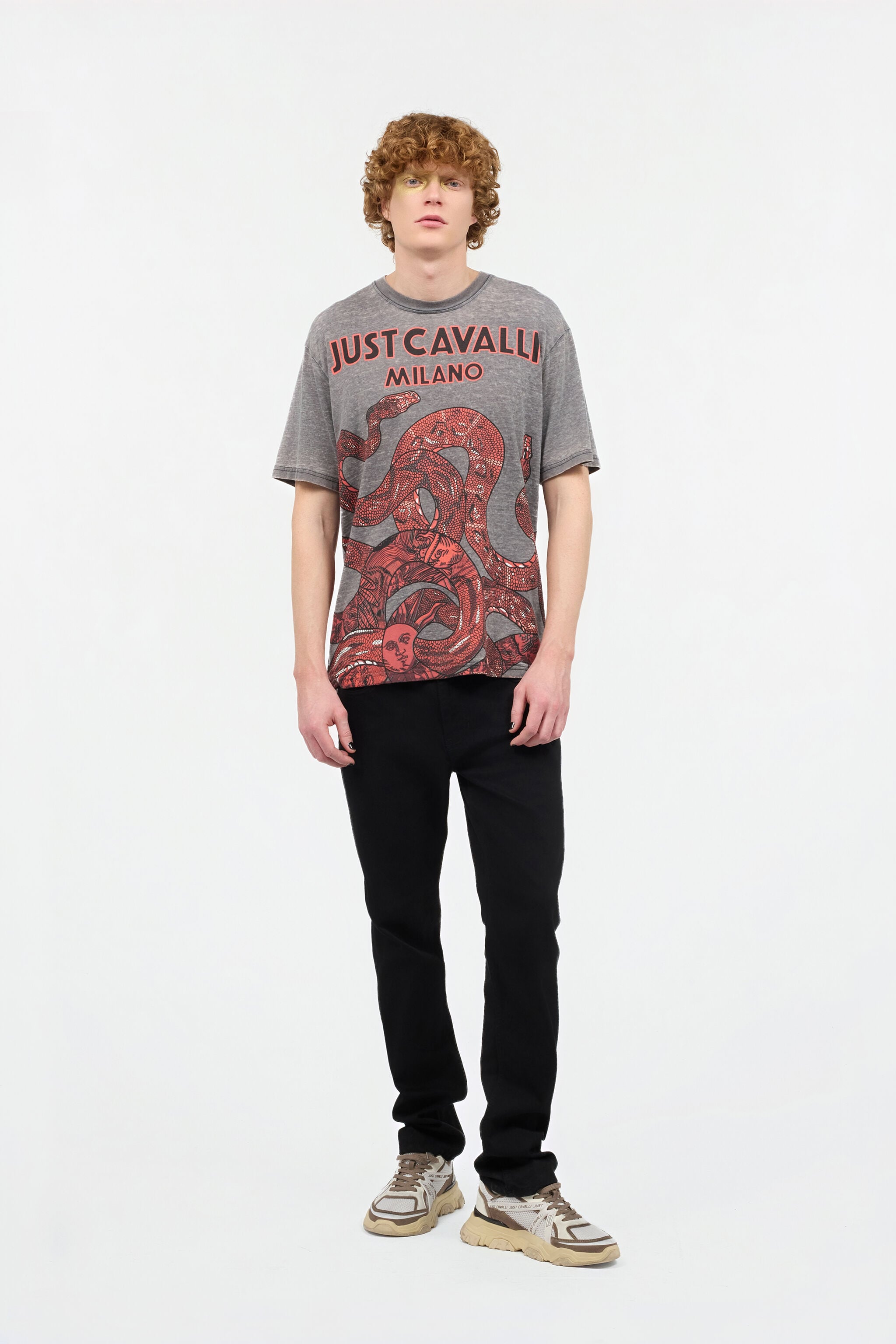 JC T-Shirt With Logo And Snakes JC T-Shirt With Logo And Snakes Gray UFT031-UF051