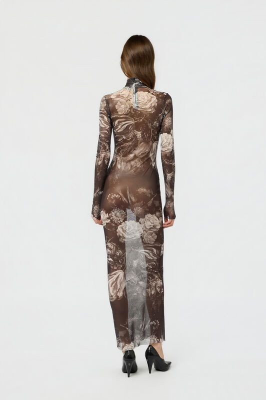 RC Laminated Tulle Dress With Fiammingo Flowers Print BLACK /DARK GREY LAM XWT134-TLT77